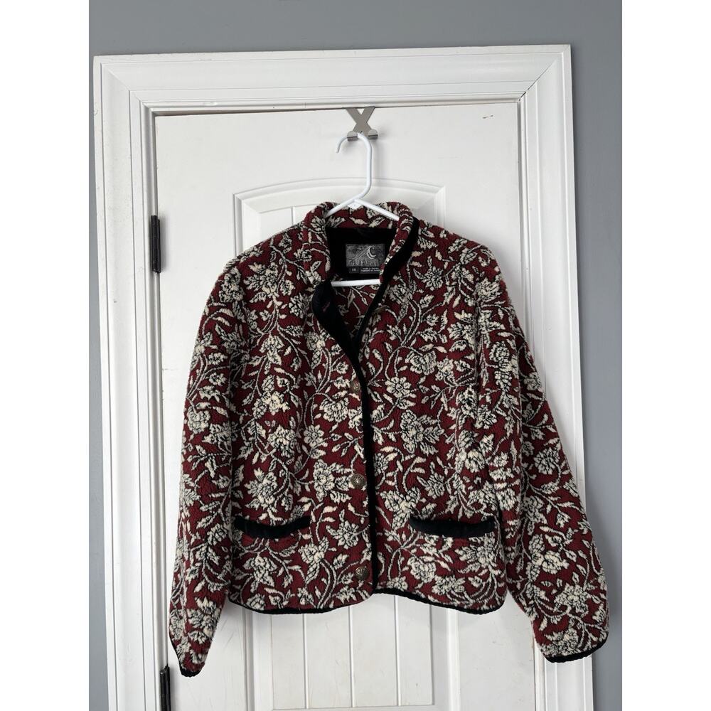 Vintage Tsunami Jacket Womens Large Red Black‎ Floral Sherpa Fleece Sweater